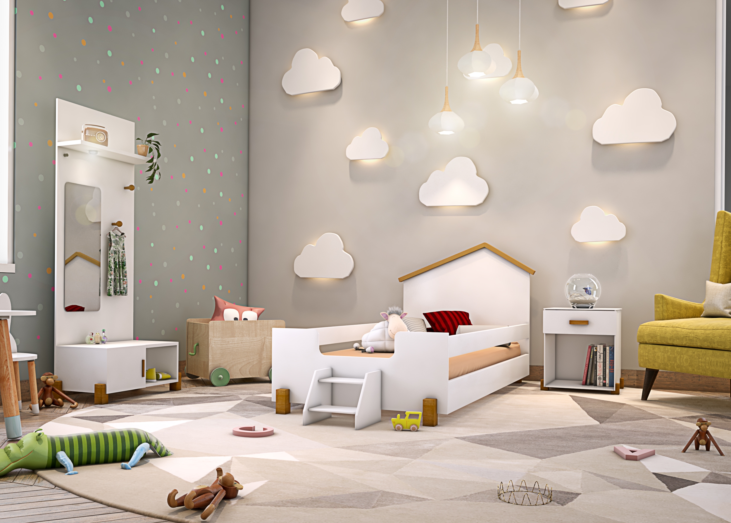 Cama Infantil Marques Branco/Natural com Colchão