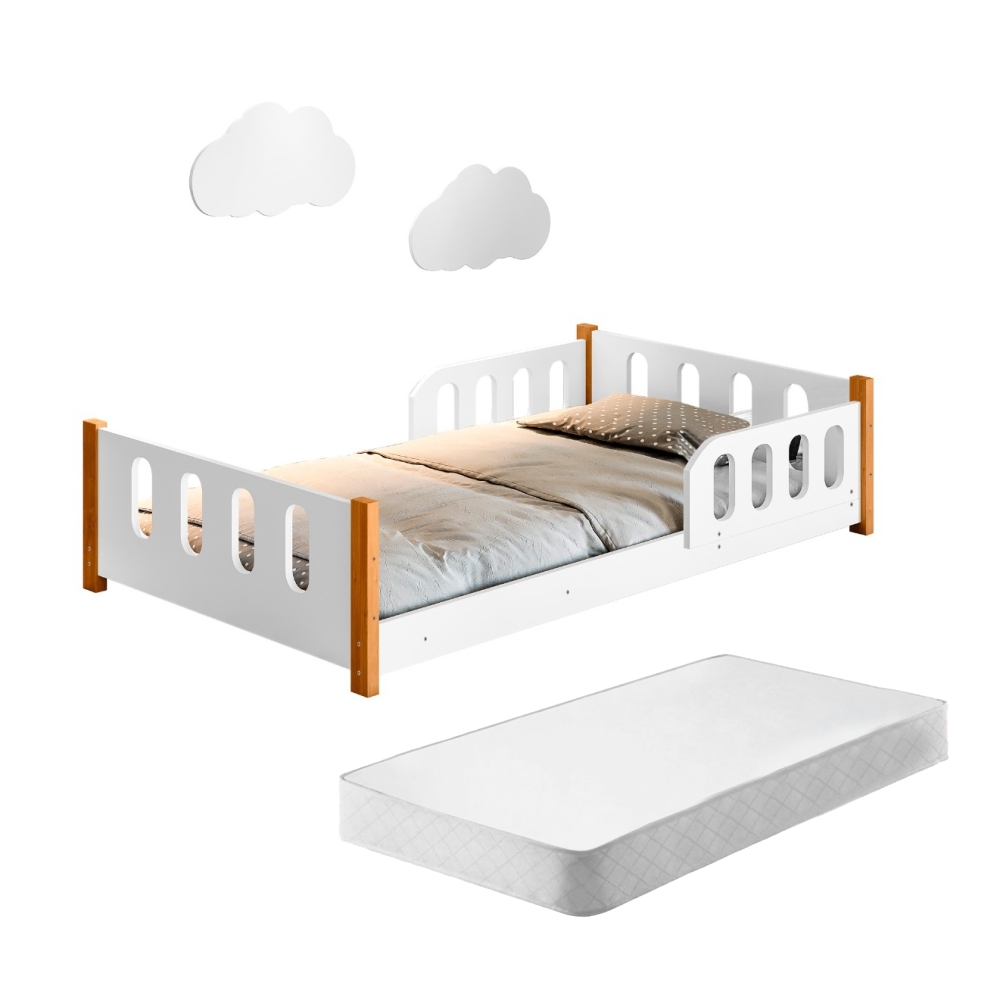Cama Infantil Mimo Branca com Colchão e 2 Luminárias Sonhos de Luz