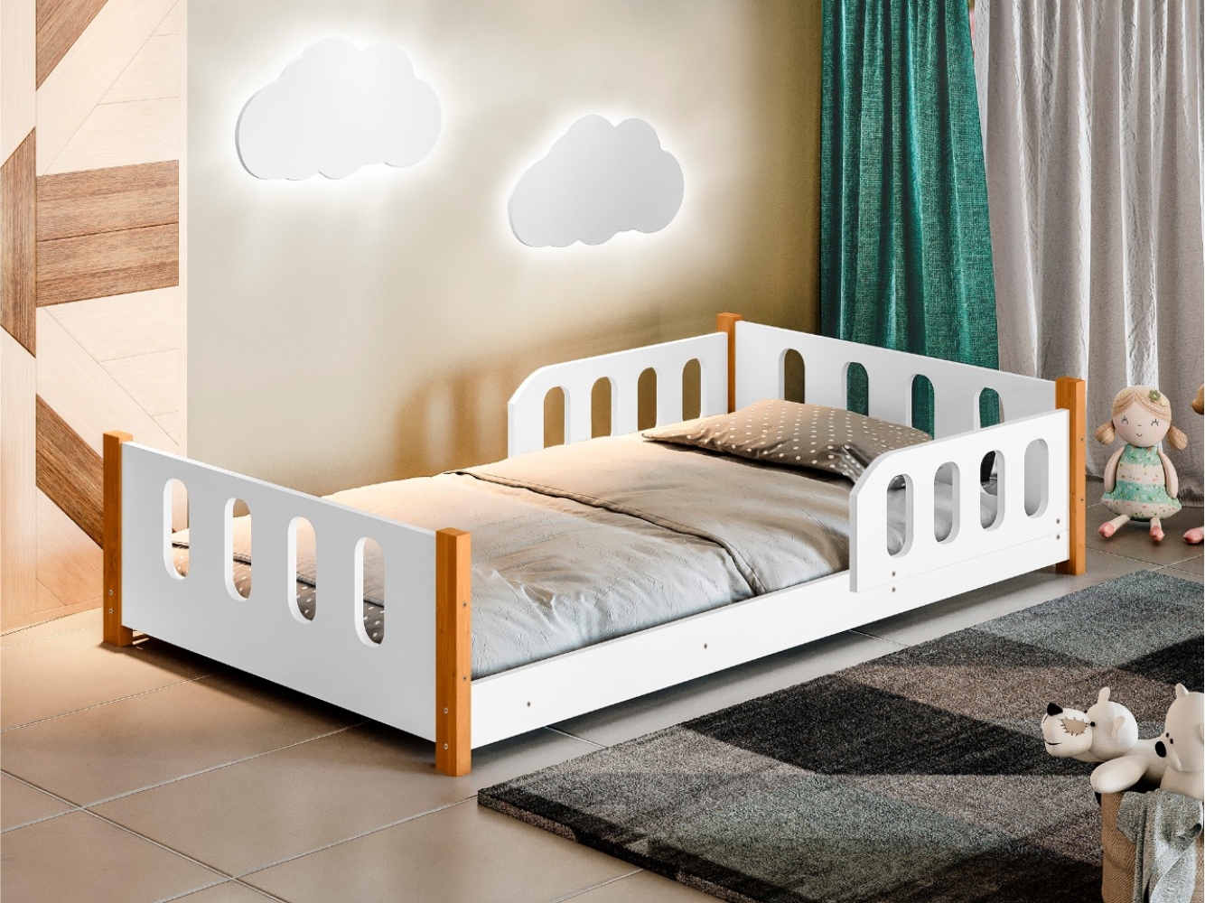 Cama Infantil Mimo Branca com Colchão e 2 Luminárias Sonhos de Luz