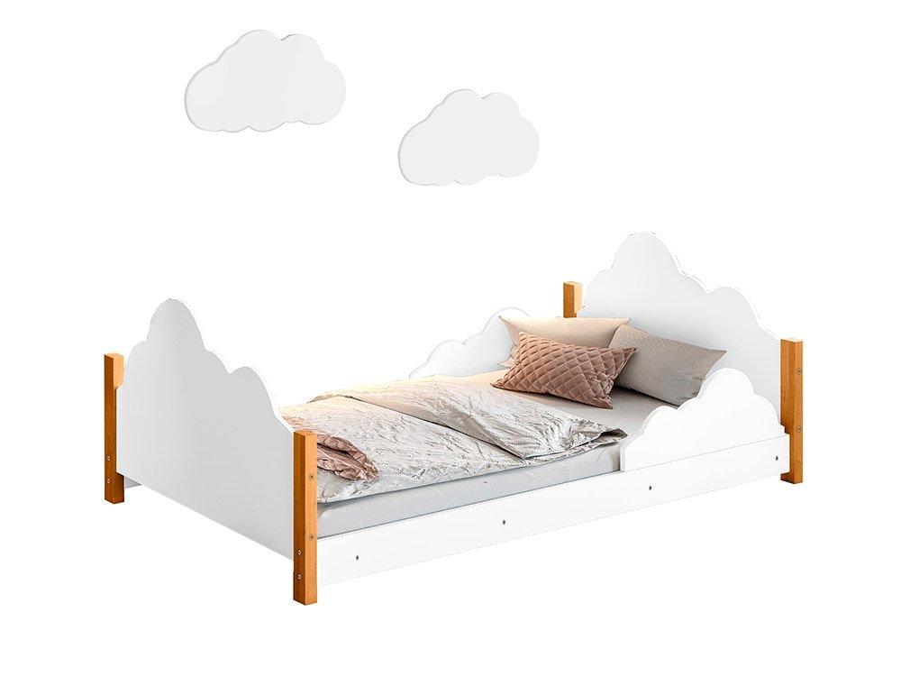 Cama Infantil Nuvem Com Grade De Proteção Cristal Branco Com 2 Luminárias E Colchão - Divaloto