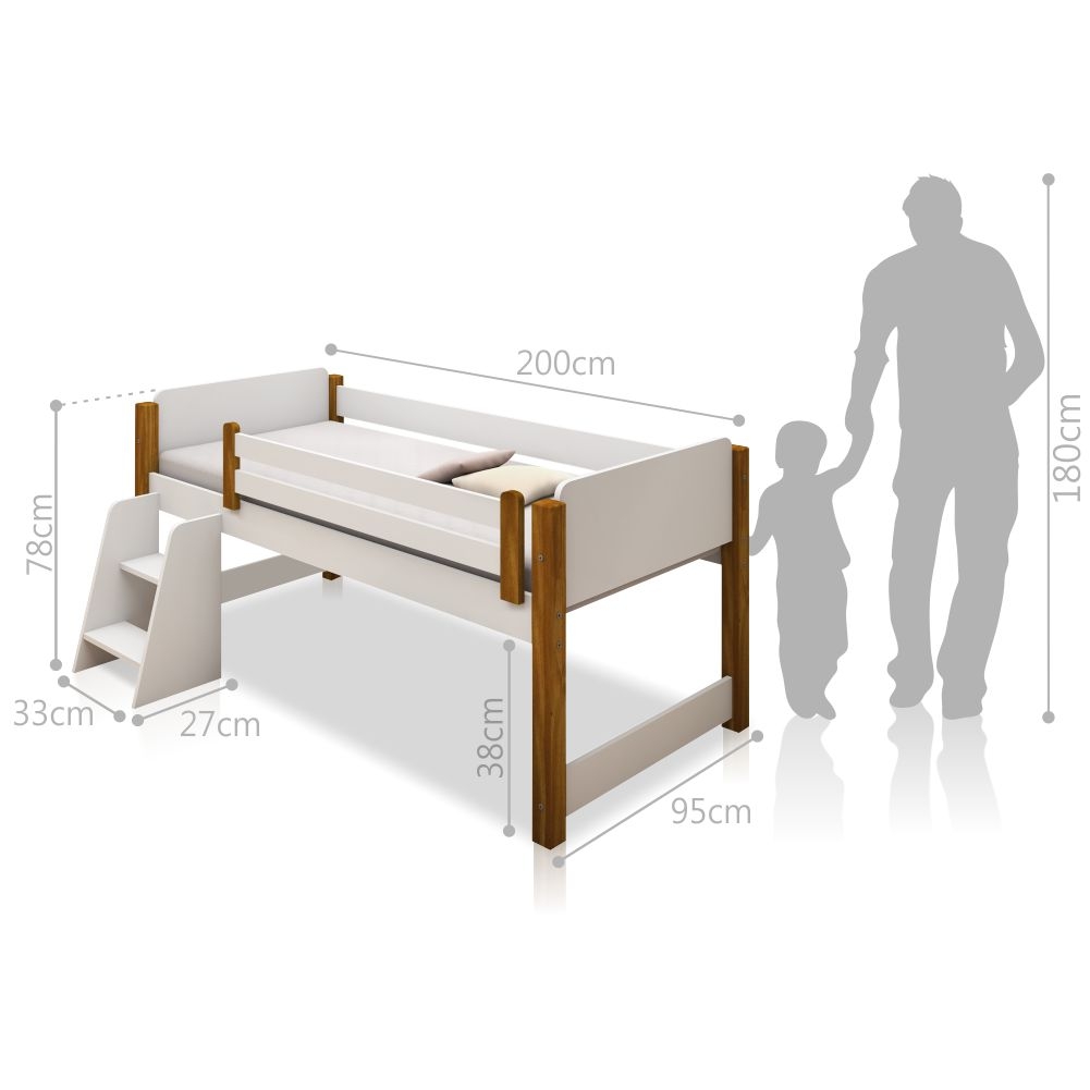 Cama Juvenil Paty Branco com Mel com Baú Adesivado Filhote Lilas