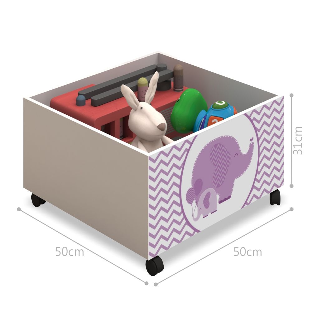 Cama Juvenil Paty Branco com Mel com Baú Adesivado Filhote Lilas
