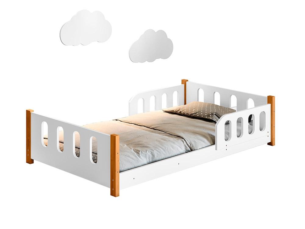 Cama Montessoriana Infantil Com Grade De Proteção Camila Branco Com 2 Luminárias - Divaloto