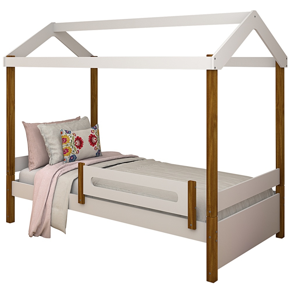 Cama Montessoriana Isa Solteiro Branco e Mel com Colchão