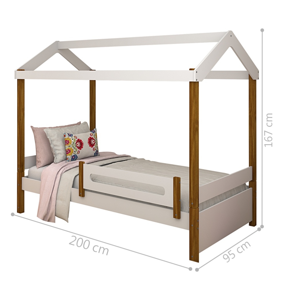 Cama Montessoriana Isa Solteiro Branco e Mel com Colchão
