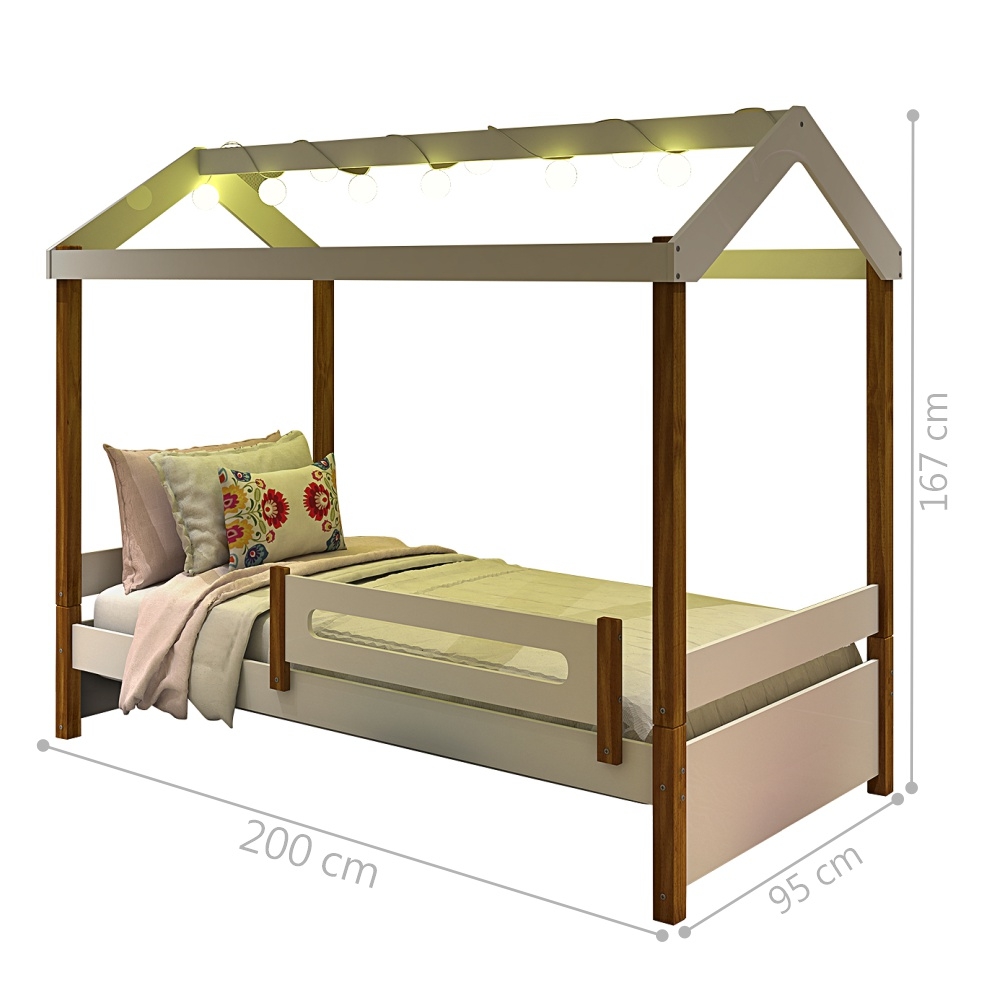 Cama Montessoriana LED Isa Branco e Mel com Colchão