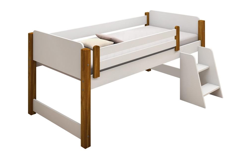 Cama Naty Branco/Mel Com 2 Baús E Escadinha Com Colchão