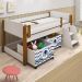 Cama Naty Branco/Mel Com 2 Nichos Adesivadas Azul  E Escadinha