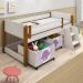 Cama Naty Branco/Mel Com 2 Nichos Adesivadas Filhote Rosa  E Escadinha