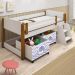 Cama Naty Branco/Mel Com 2 Nichos Adesivadas Lilas E Escadinha