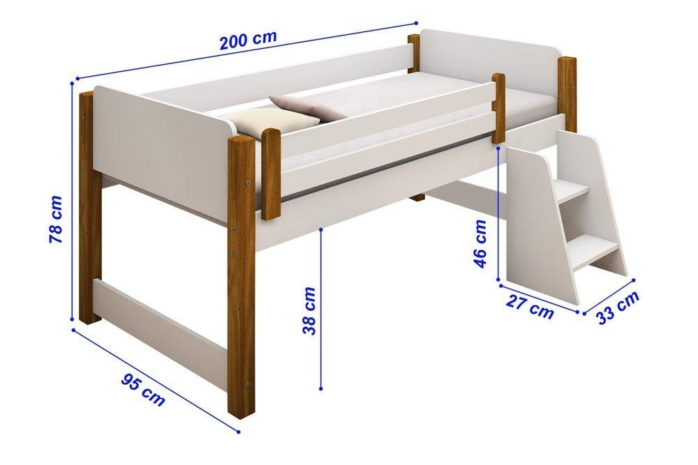 Cama Naty Branco/Mel com 2 nichos e escadinha - Divaloto
