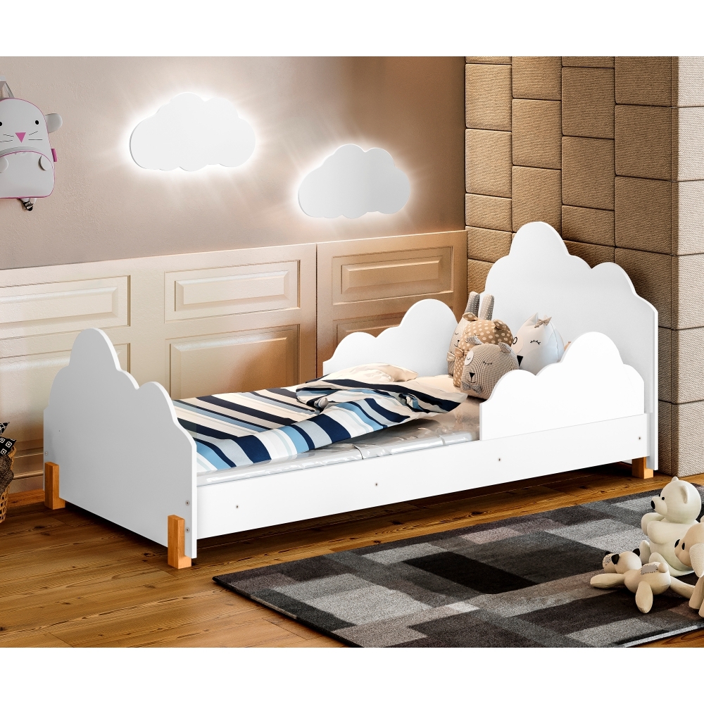 Cama Princesa Celeste Branca com Colchão e 2 Luminárias Soninho