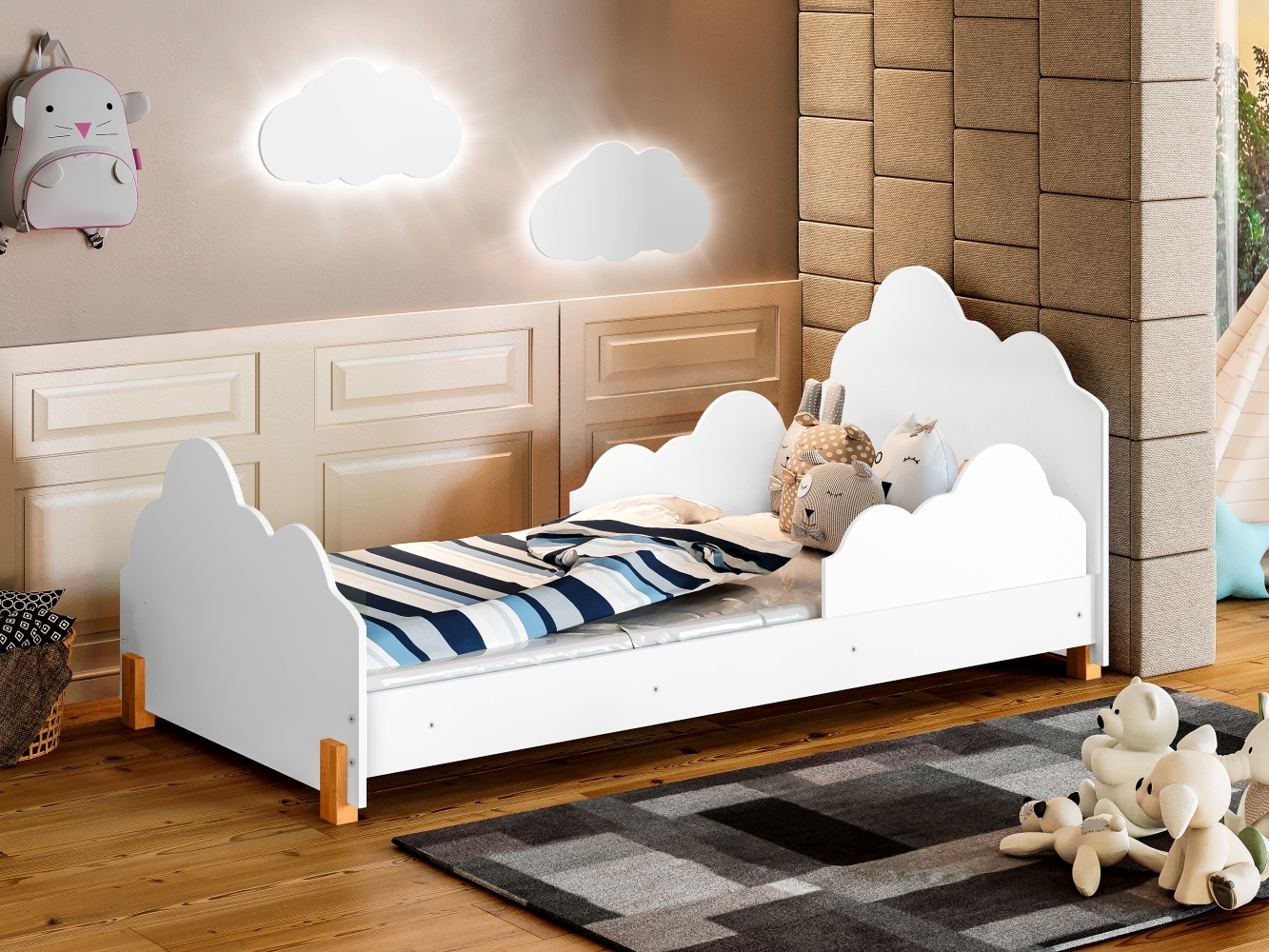 Cama Princesa Celeste Branca com Colchão e 2 Luminárias Soninho