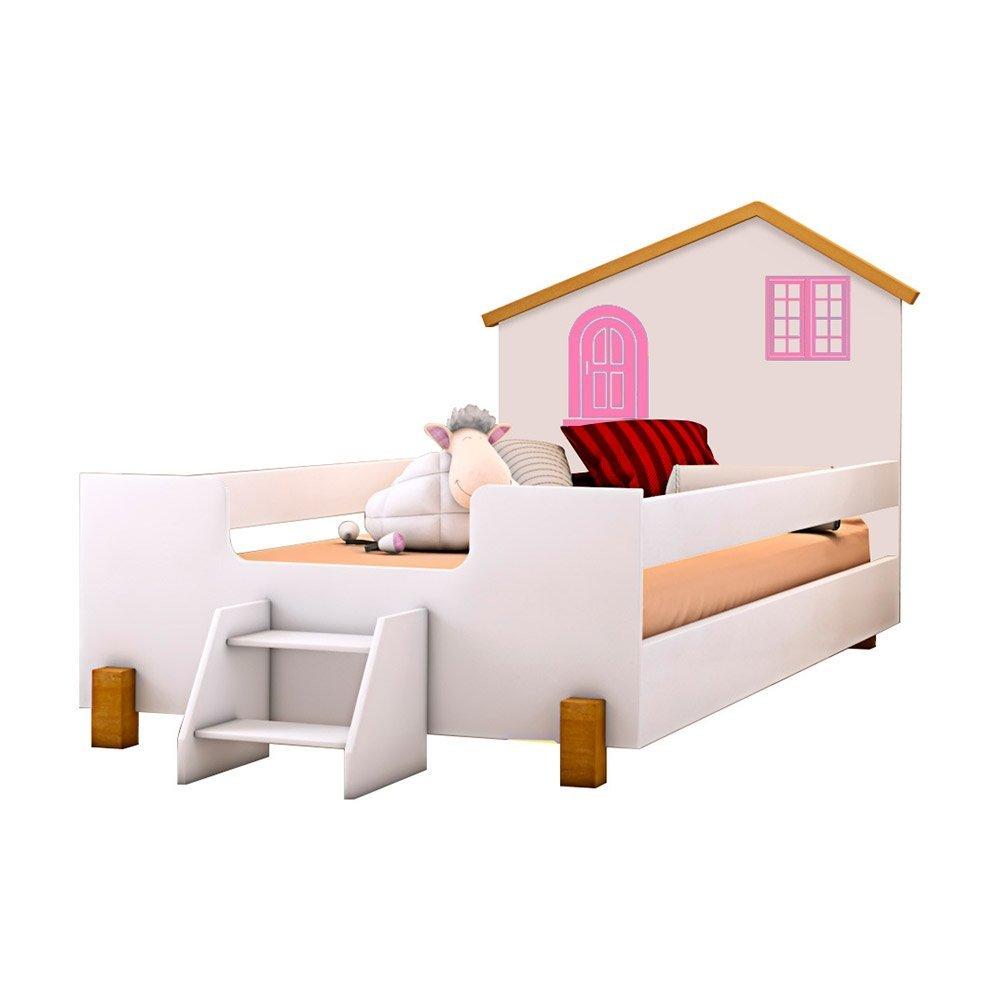 Cama Solteiro Belíssima Branca e Rosa com Colchão Divaloto