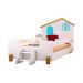 Cama Solteiro Casinha Belíssima Branca e Azul com 2 Luminárias e Colchão Divaloto