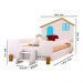 Cama Solteiro Casinha Belíssima Branca e Azul com 2 Luminárias e Colchão Divaloto