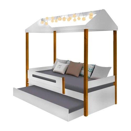 Cama Solteiro Sara Branca Com Cama Auxiliar E Led