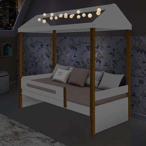 Cama Solteiro Sara Branco Com Led E Colchão