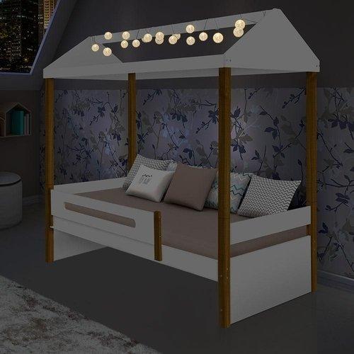Cama Solteiro Sara Branco Com Led E Colchão