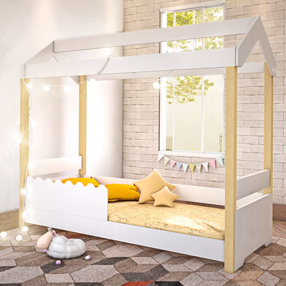 Cama de Solteiro Poppy Branco com Colchão e LED
