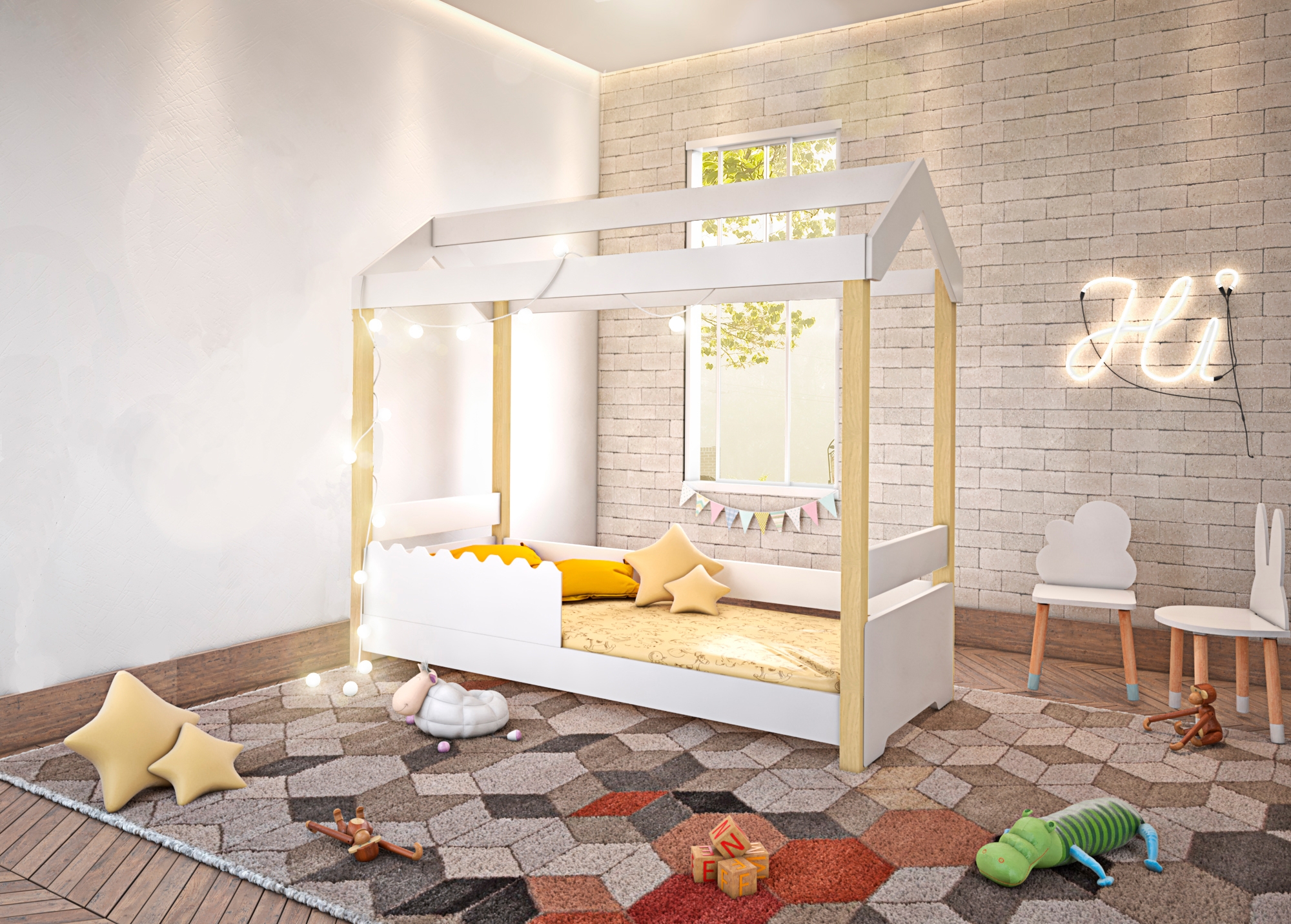Cama de Solteiro Poppy Branco com Colchão e LED