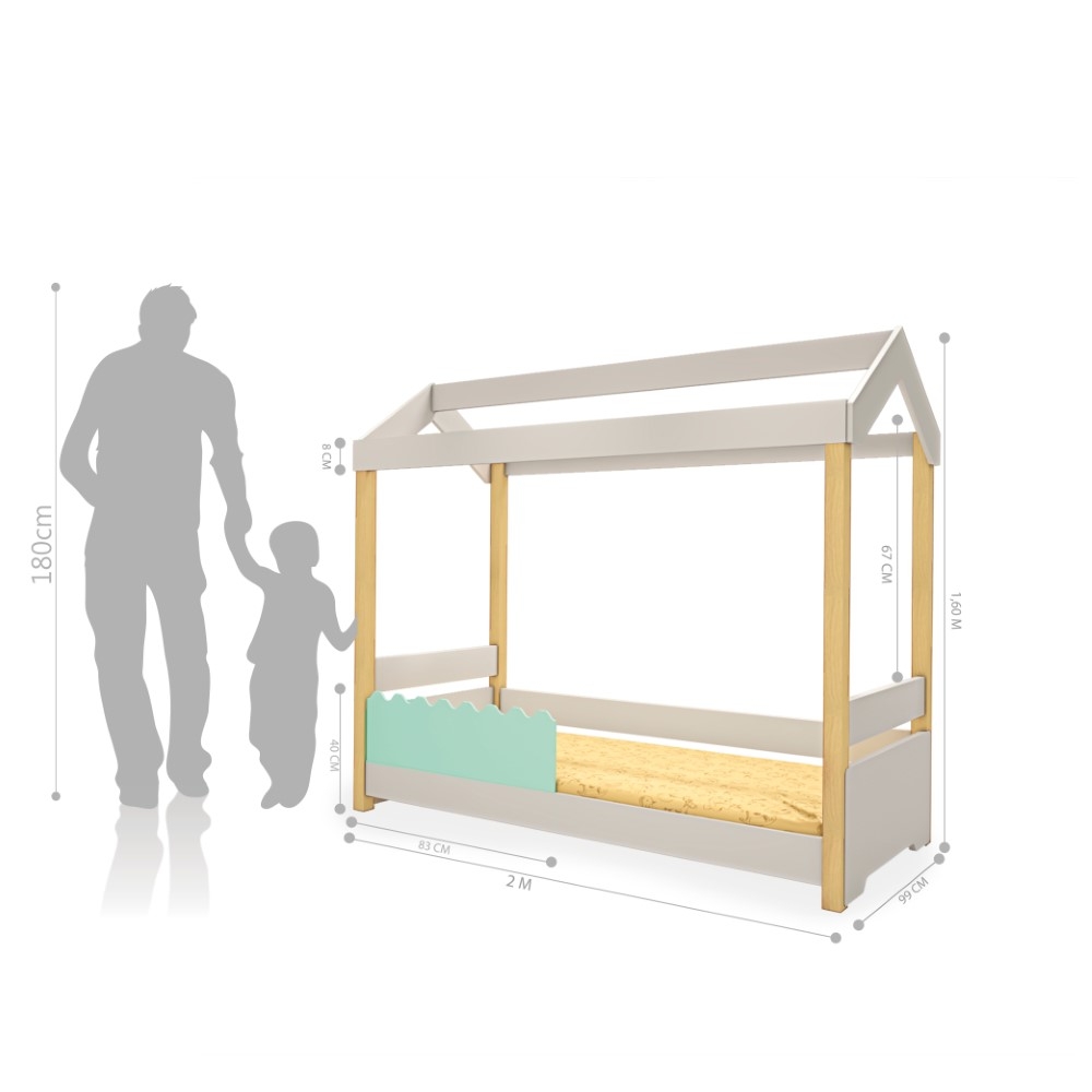 Cama de Solteiro Poppy Branco/Menta com Colchão e LED
