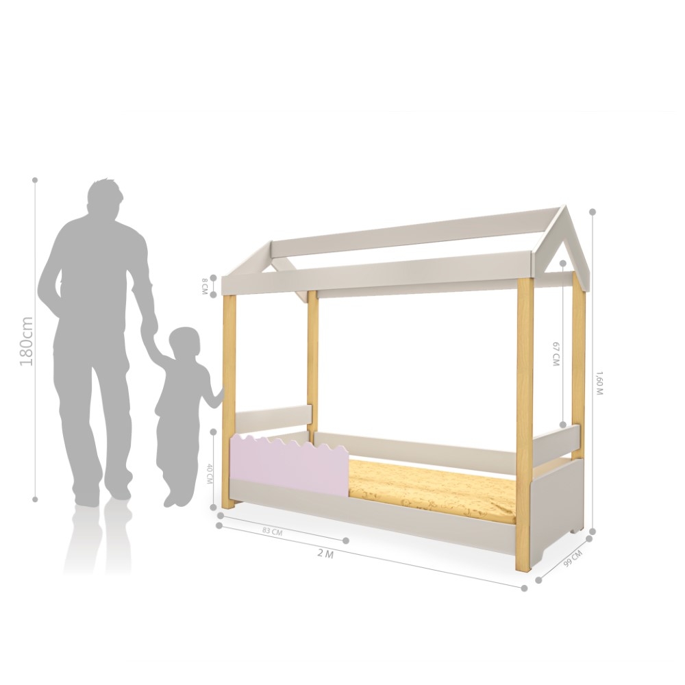 Cama de Solteiro Poppy Branco/Rosê com LED e Colchão