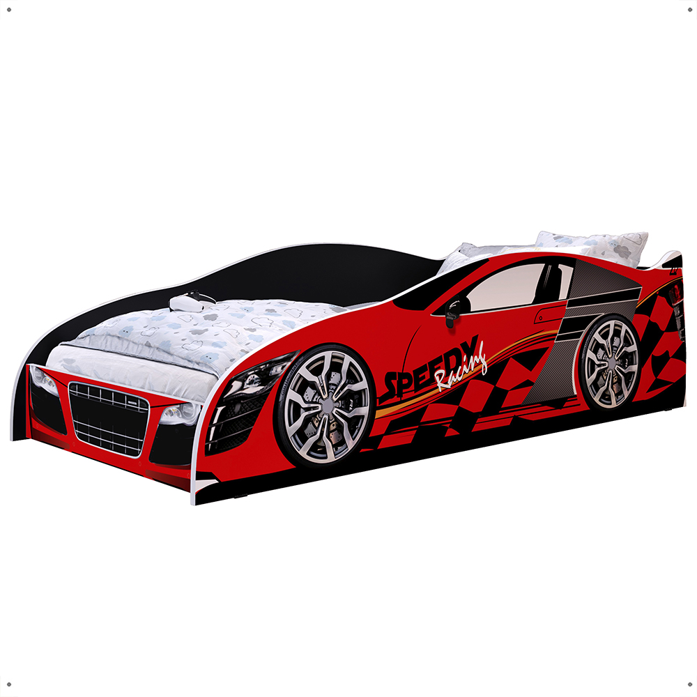 Mini Cama Infantil Carro Corrida Speedy MDF Montessoriana Proteção Lateral Decoração Kids Tema Quarto Menino - Vermelho/Preto – RPM