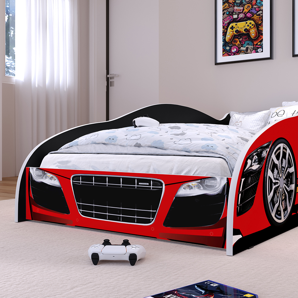 Mini Cama Infantil Carro Corrida Speedy MDF Montessoriana Proteção Lateral Decoração Kids Tema Quarto Menino - Vermelho/Preto – RPM