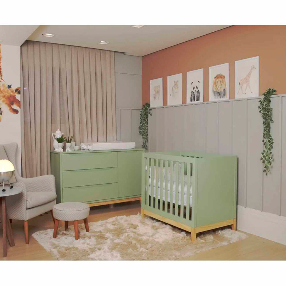 Berço Minicama Amor Perfeito II Verde e Pinus