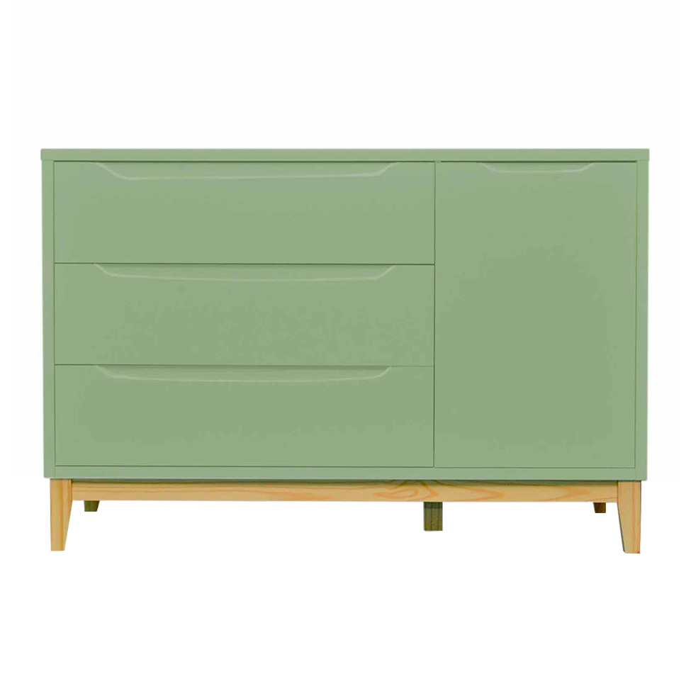 Cômoda Infantil Amor Perfeito 1 PT 3 GV Verde e Pinus