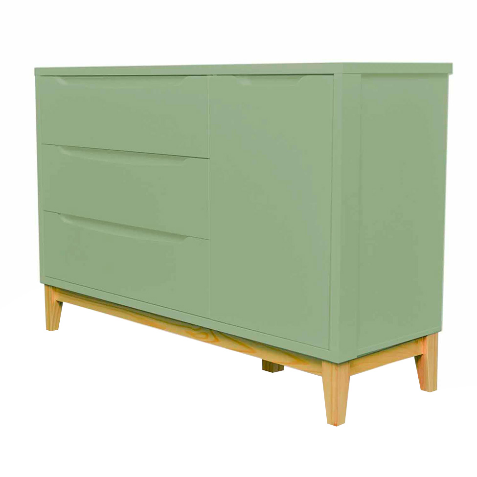 Cômoda Infantil Amor Perfeito 1 PT 3 GV Verde e Pinus