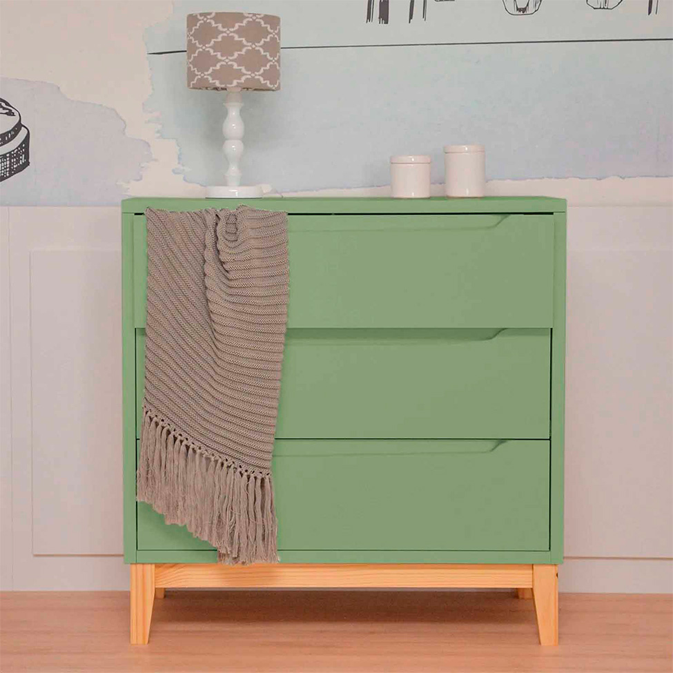 Cômoda Infantil Amor Perfeito 3 GV Verde e Pinus