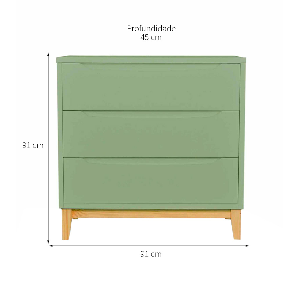 Cômoda Infantil Amor Perfeito 3 GV Verde e Pinus