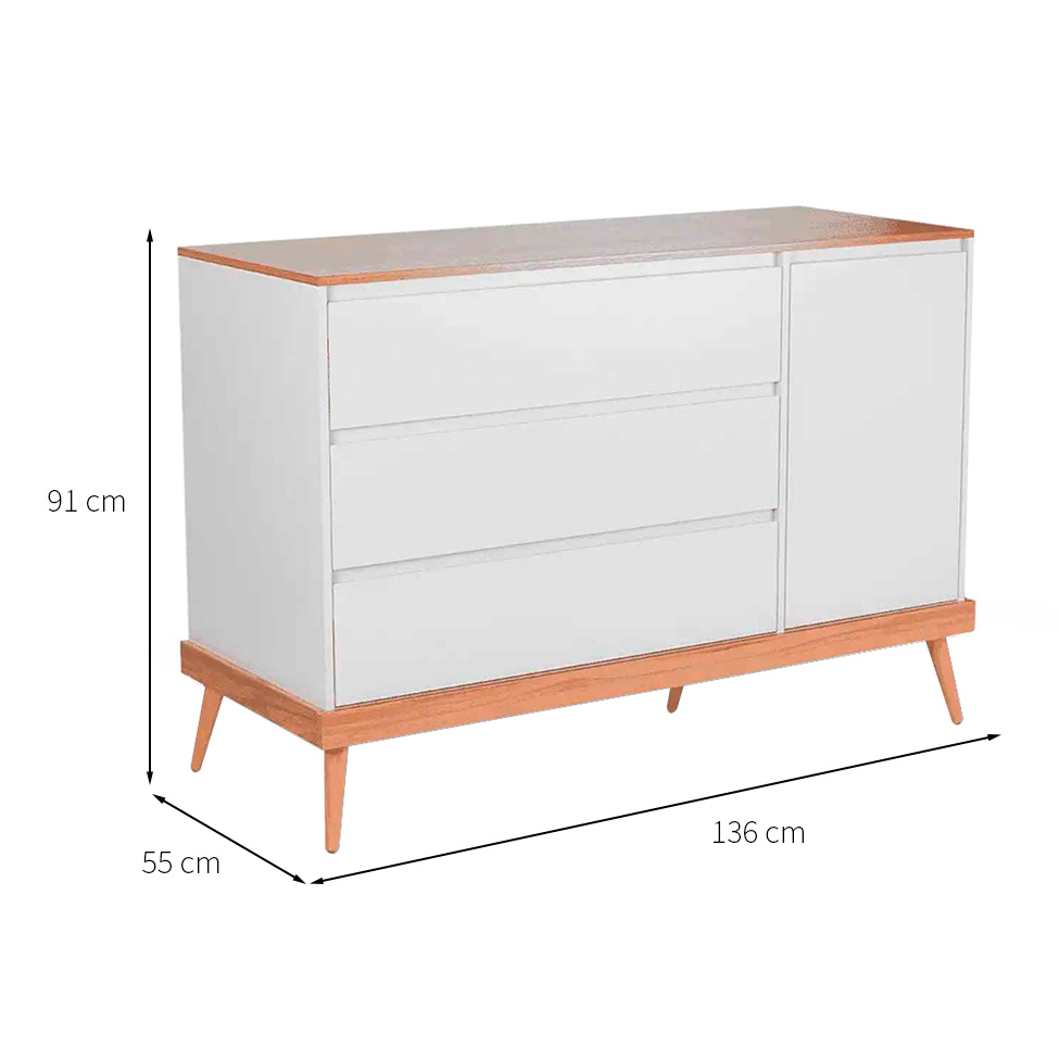 Cômoda Infantil Canção de Ninar 1 PT 3 GV Branca e Amêndola