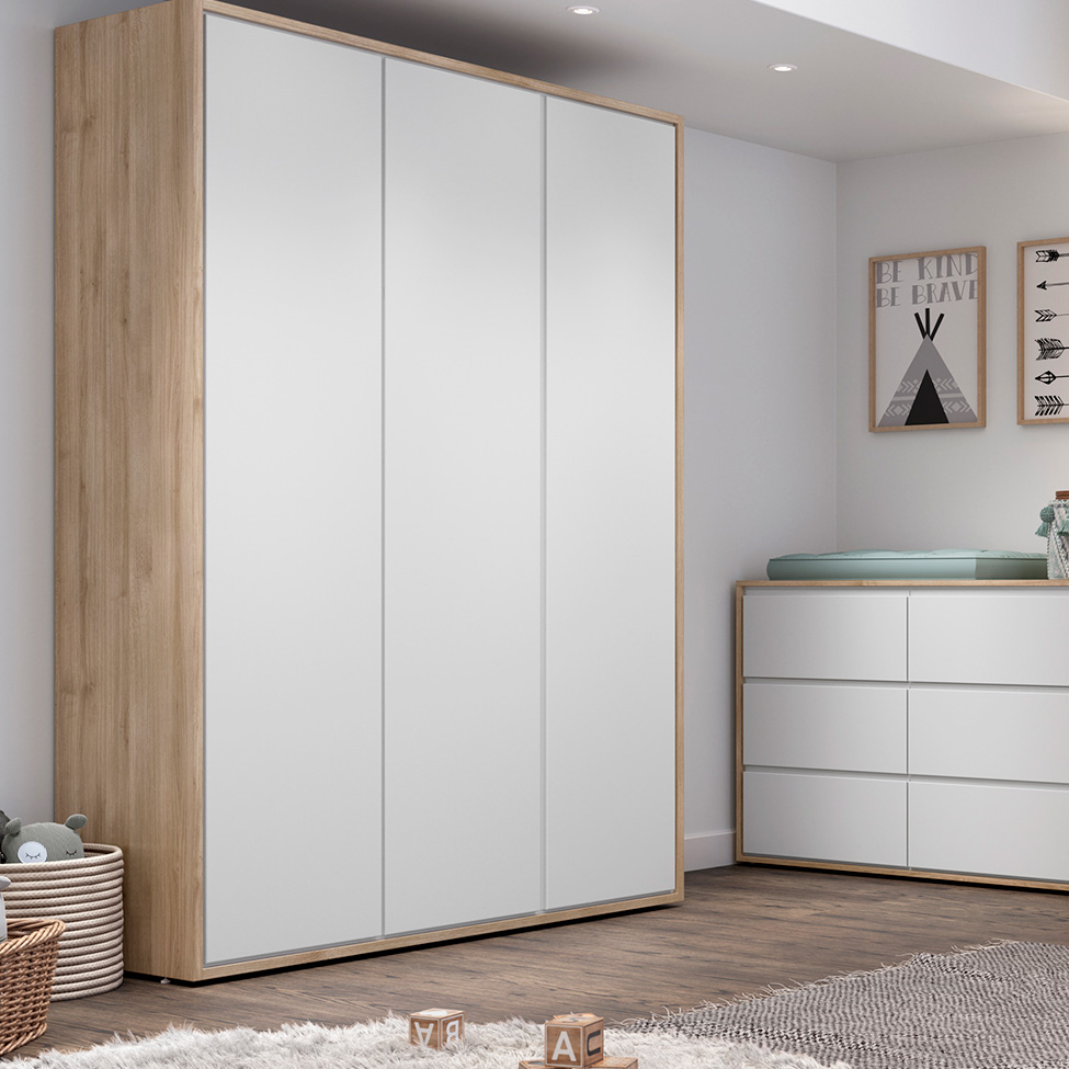 Guarda-Roupa Infantil Wood 3 Portas 3 Gavetas Branco e Carvalho Treviso