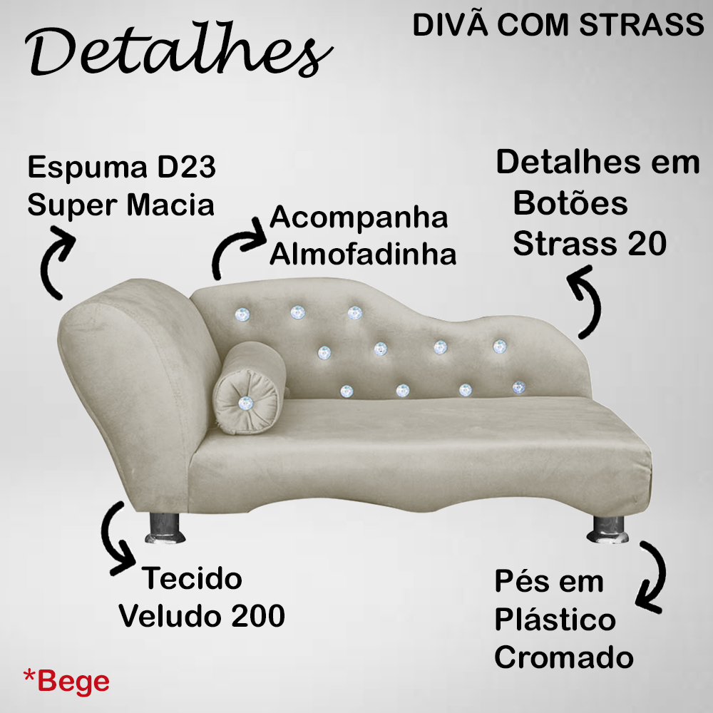 Cama Caminha Divã Pet Veludo Strass Bege Dvinn