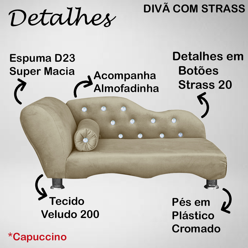 Cama Caminha Divã Pet Veludo Strass Capuccino Dvinn