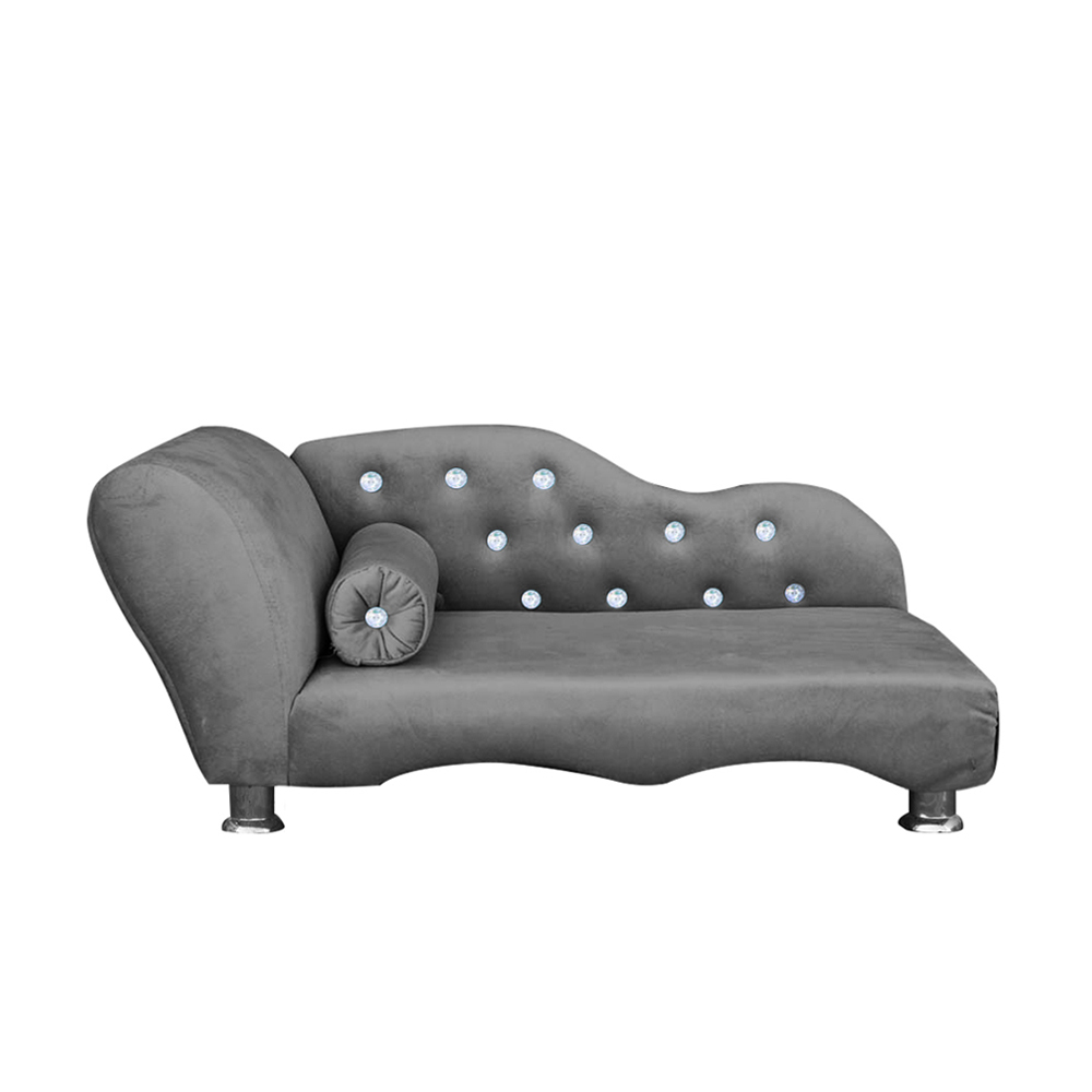 Cama Caminha Divã Pet Veludo Strass Cinza Dvinn
