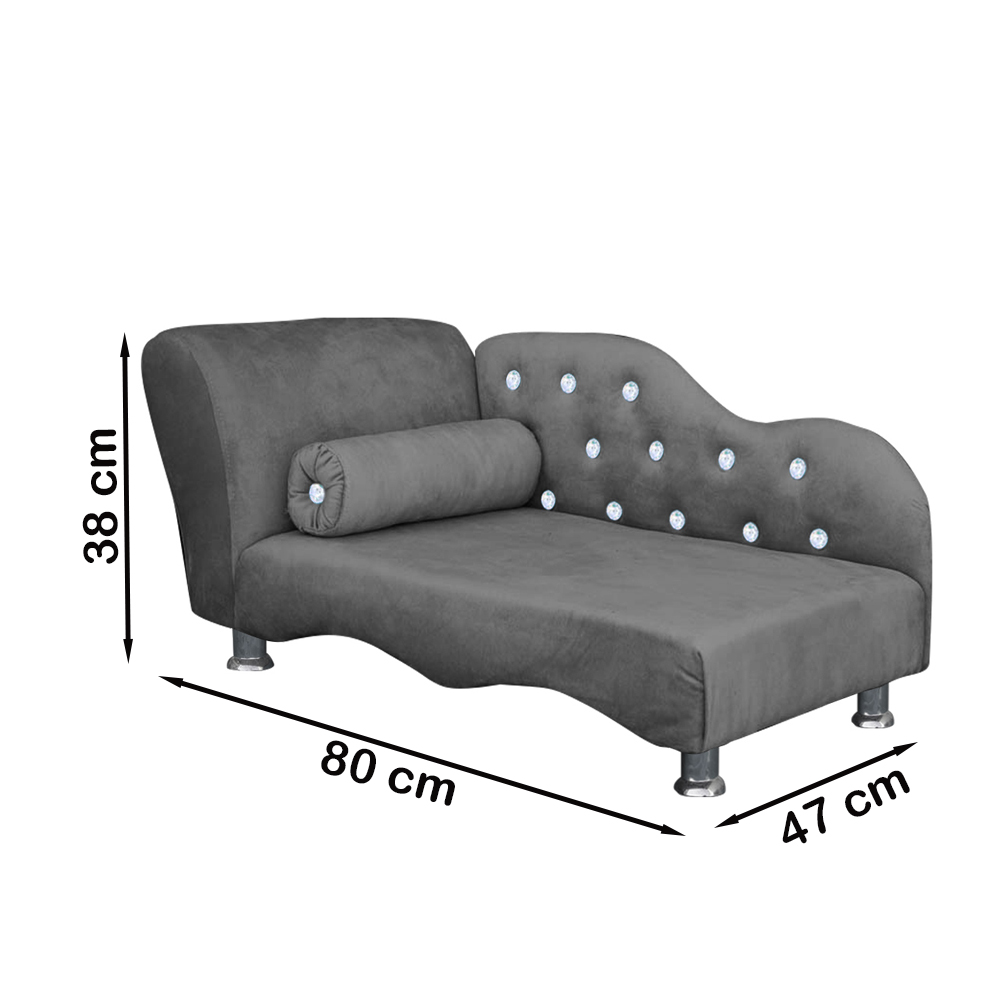Cama Caminha Divã Pet Veludo Strass Cinza Dvinn