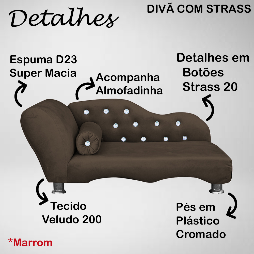 Cama Caminha Divã Pet Veludo Strass Marrom Dvinn