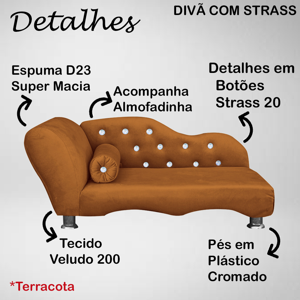 Cama Caminha Divã Pet Veludo Strass Terracota Dvinn