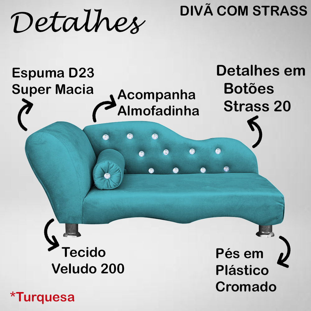 Cama Caminha Divã Pet Veludo Strass Turquesa Dvinn
