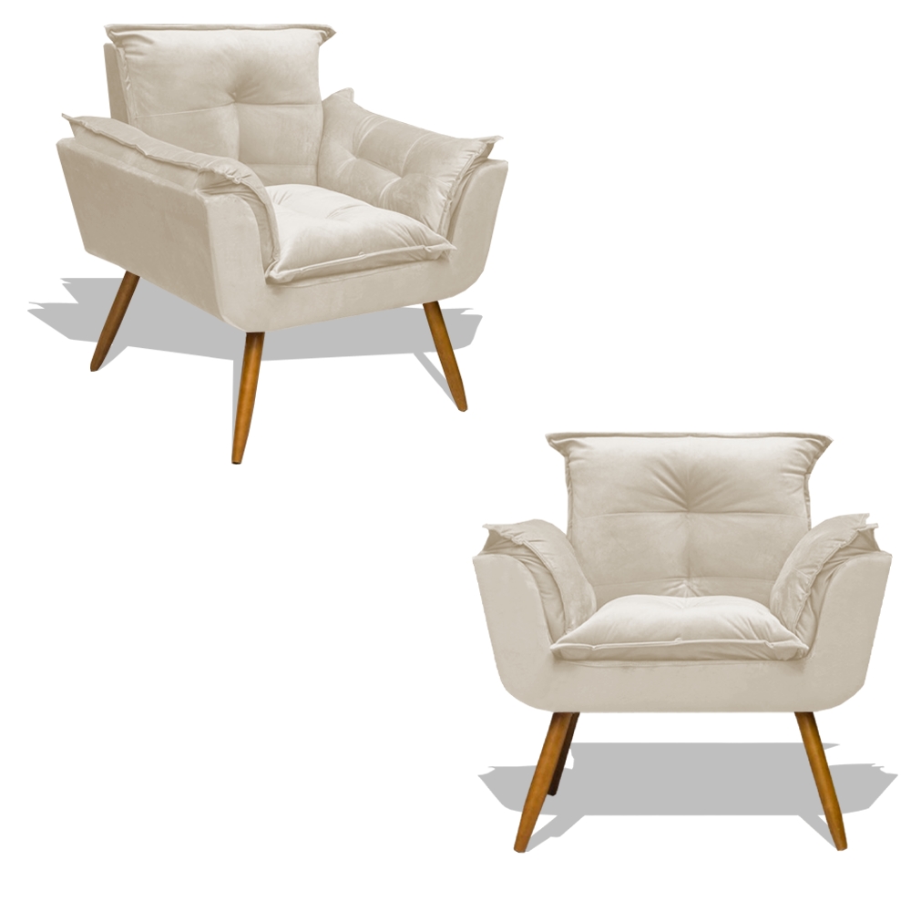 Kit 02 Poltronas Decorativa Para Sala de Estar Opala Suede - SSX Multicoisas