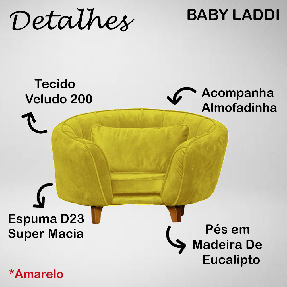 Poltrona Cama Caminha Pet Baby Laddi Veludo Amarelo