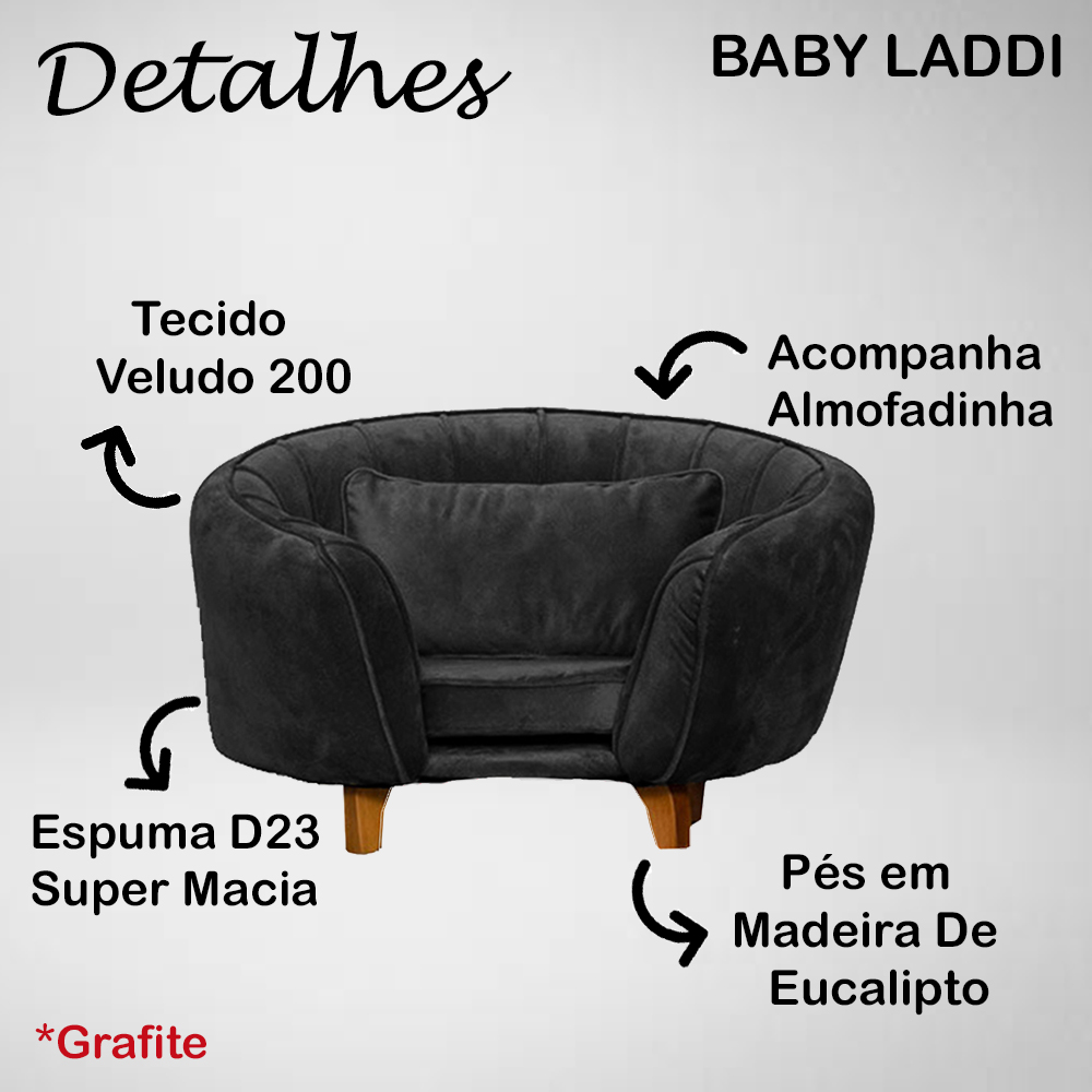Poltrona Cama Caminha Pet Baby Laddi Veludo Grafite Dvinn