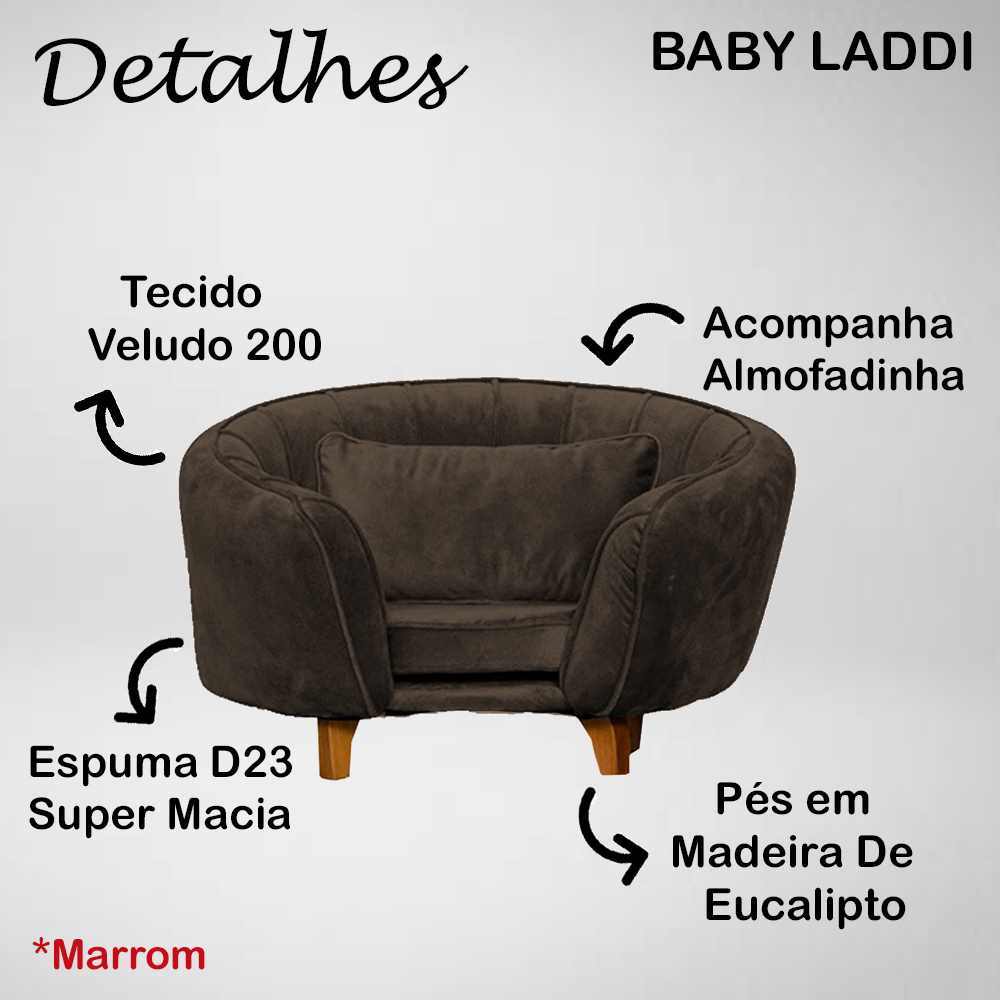 Poltrona Cama Caminha Pet Baby Laddi Veludo Marrom Dvinn