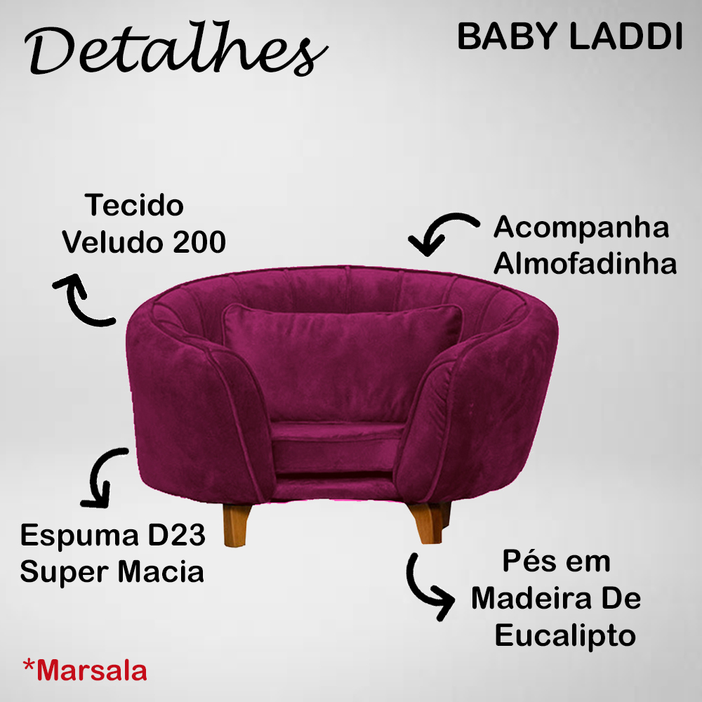 Poltrona Cama Caminha Pet Baby Laddi Veludo Marsala Dvinn