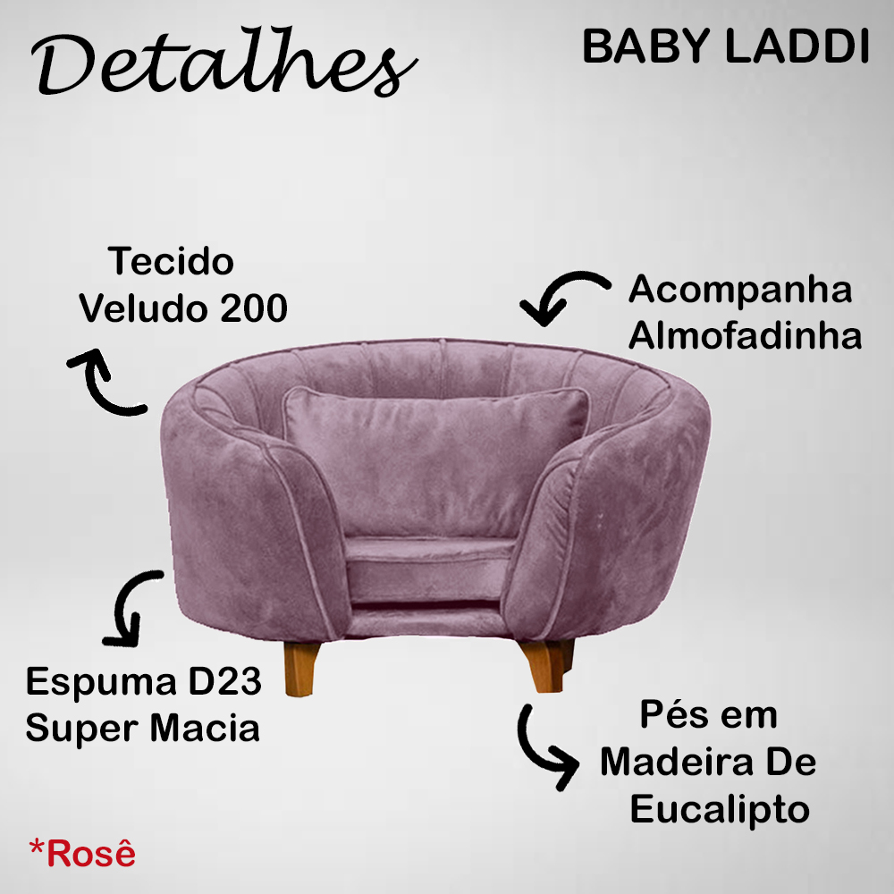 Poltrona Cama Caminha Pet Baby Laddi Veludo Rose Dvinn