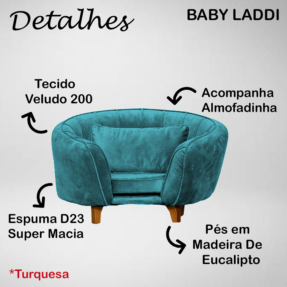 Poltrona Cama Caminha Pet Baby Laddi Veludo Turquesa Dvinn